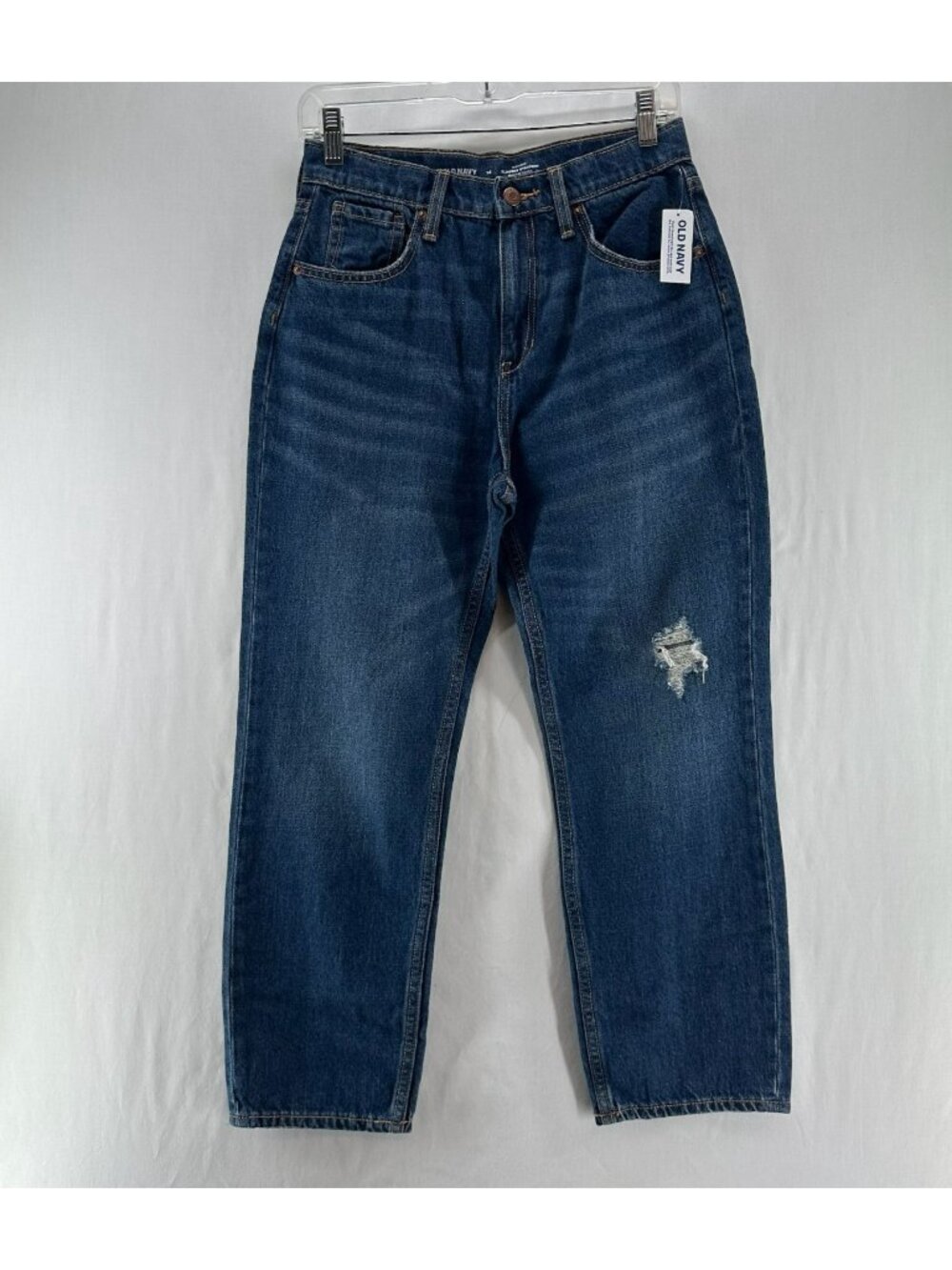 Old Navy High Rise Slouchy Straight Jeans Girls 14 Adjustable Waist Ripped Blue